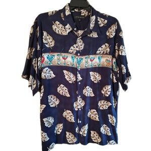 Croft And Barrow Mens Shortsleeve Tropical Hawaiian Cocktail Shirt XLT Navy EUC